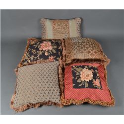 (5) Silk, Mixed Linen and Fringe Throw Pillows