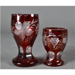(2) Pieces Cranberry Cut to Clear Bohemian Glass