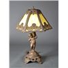 Image 1 : An Antique Spelter and Slag Glass Cherub Lamp