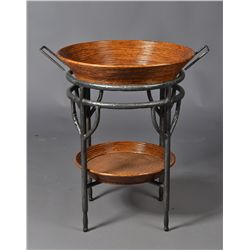 Wrought Iron Wood and Wicker Serving Stand