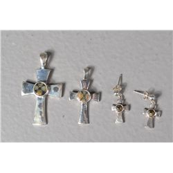 (4) Sterling & Cross Stone Pendants & Earrings