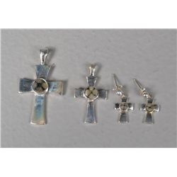 (4) Sterling & Cross Stone Pendants & Earrings