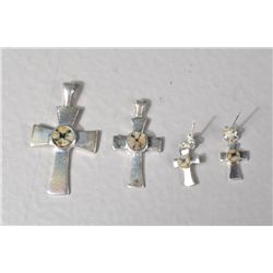 (4) Sterling & Cross Stone Pendants & Earrings