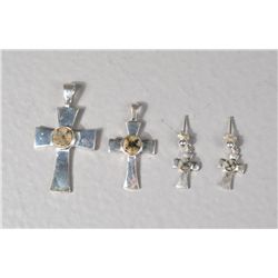 (4) Sterling & Cross Stone Pendants & Earrings