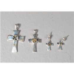(4) Sterling & Cross Stone Pendants & Earrings
