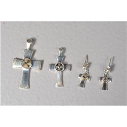 (4) Sterling & Cross Stone Pendants & Earrings