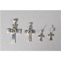 (4) Sterling & Cross Stone Pendants & Earrings