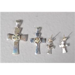 (4) Sterling & Cross Stone Pendants & Earrings