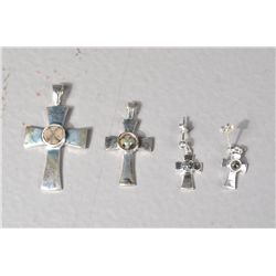 (4) Sterling & Cross Stone Pendants & Earrings