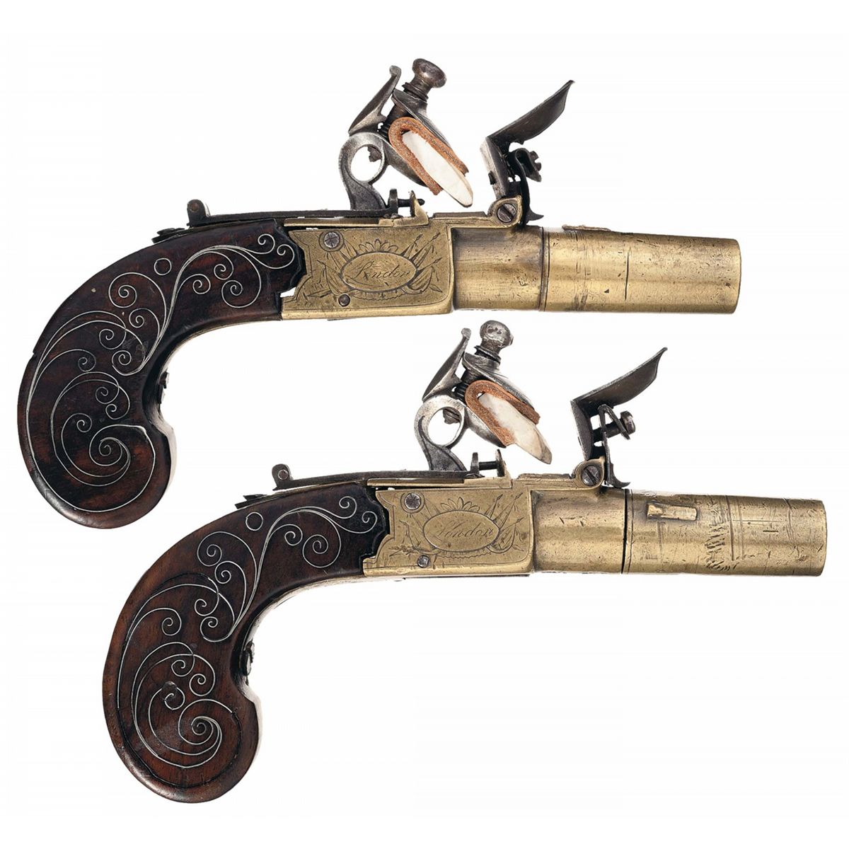 Pair of English Twigg Brass-Barreled Flintlock Pistols with Custom Case ...