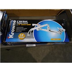 NEW KROWNE MOD: 12-814 8" WALL MOUNT KITCHEN FAUCET W/ 14" SWIVEL SPOUT