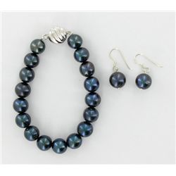 Black S. Sea Saltwater Pearl Bracelet & Earrings (JEW-1921)