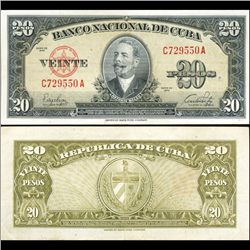 1949 Cuba 20 Peso Note Crisp Circulated (CUR-06373A)