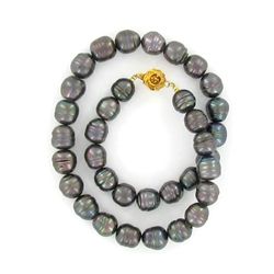 14K Yellow Gold Genuine Natural Tahitian Baroque Black Pearl Necklace 14-48 Inch