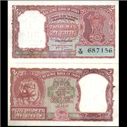 1957 India 2 Rupee Crisp Uncirculated Red Variety (CUR-06198)