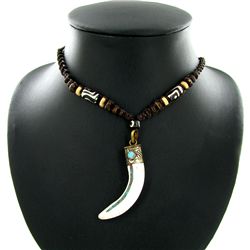 Tibet Shell Nickel Horn Pendant Choker Necklace (ANT-1319)