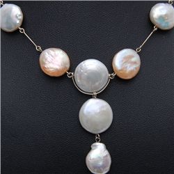 Golden & White Flat Pearl Necklace Earrings  (JEW-262)