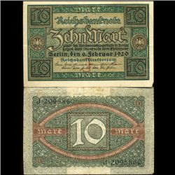 1920 Germany 10 Mark High Grade Note (COI-3937)