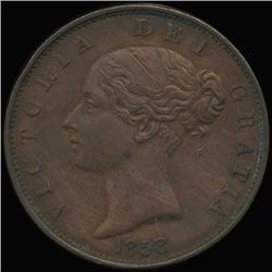 1858/7 British Victoria Halfpenny AU+ (COI-7268)