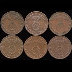 1938A/D/E/F/G/J Germany 1pf AU+ 6Pcs (COI-9918)