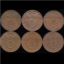 1938A/D/E/F/G/J Germany 1pf AU+ 6Pcs (COI-9918)