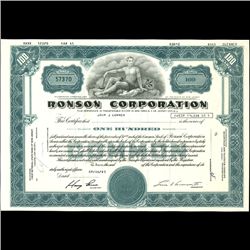 1980s Ronson Stock Certificate Scarce (COI-3356)