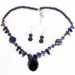 Amethyst & Crystal Necklace Earring Set (JEW-3450)