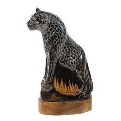 Water Buffalo Horn Scrimshaw Leopard (CLB-260)