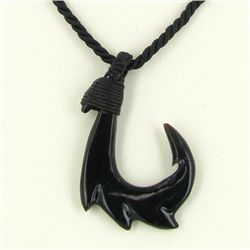 Black Buffalo Horn Fishook Necklace (JEW-3582)