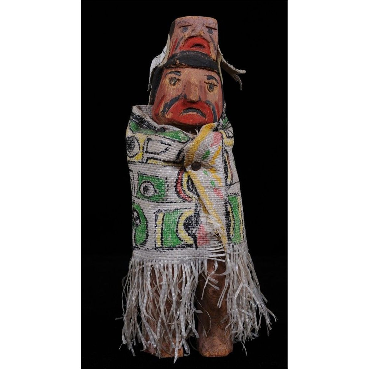 Carved Haida Doll of Man with Chilkat Blanket 9" H. Good Condition