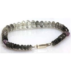 Natural Black Rutile Faceted and 2 Smooth Oval Amethyst Briolettes Bracelet  112.13ctw with brass cl
