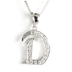Genuine 0.15 ctw Alphabet Initial Letter D Diamond Necklace 16" 14kt Gold-White