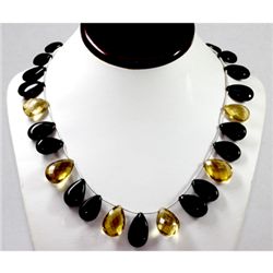 331.80 ctw Black Onyx & Citrine Drops Bead Necklace with brass clasp