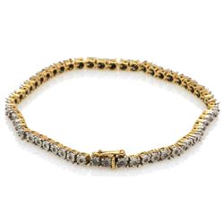 Genuine 1.00ctw Round Cut Diamond Tennis Bracelet 14k Yellow Gold, 9.17g