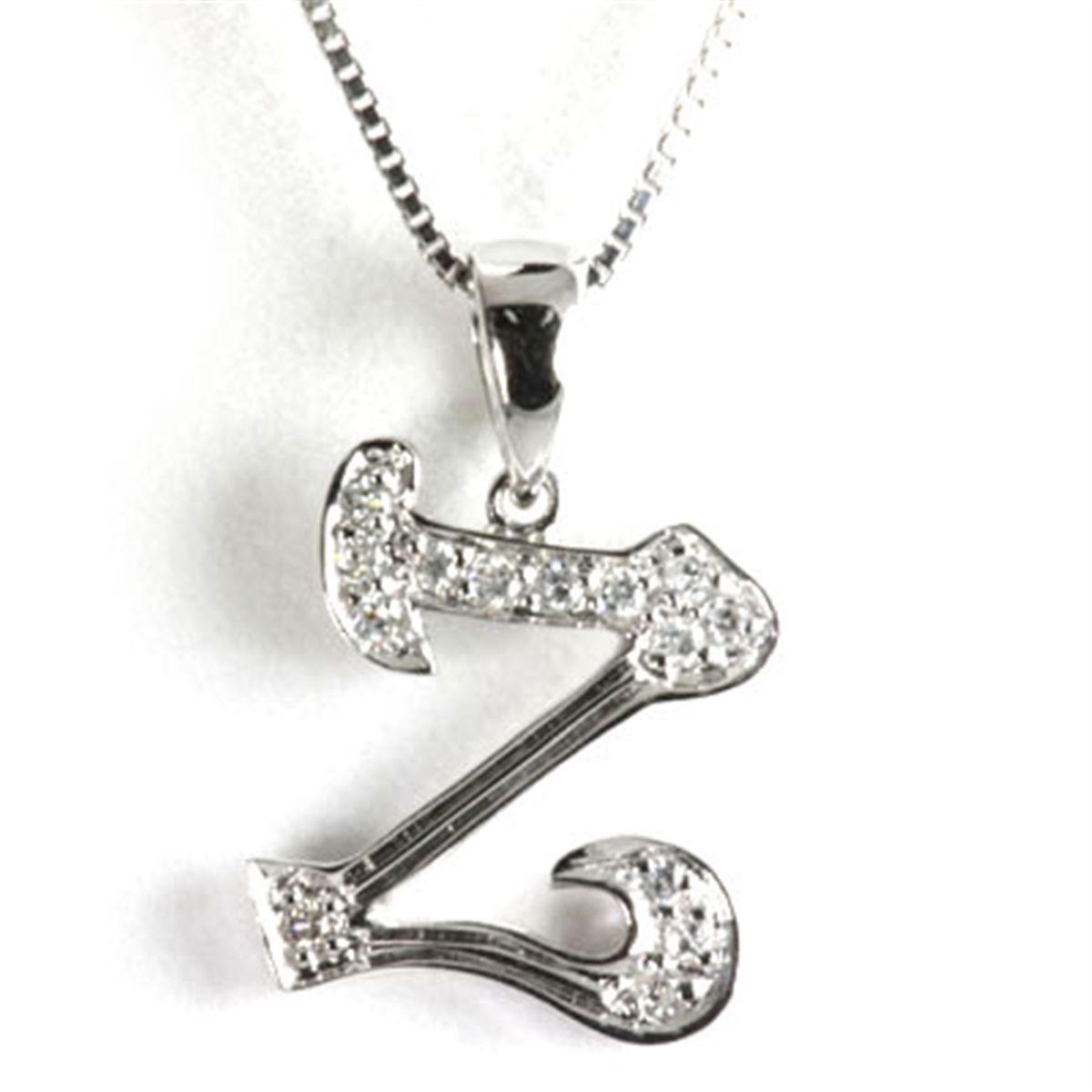 Genuine 0.10 ctw Alphabet Initial Letter Z Diamond Necklace 16" 14kt GoldWhite