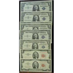 Collector lot :2 1935   4 1957 silver certificates and 2 1963 $2 RED SEALS