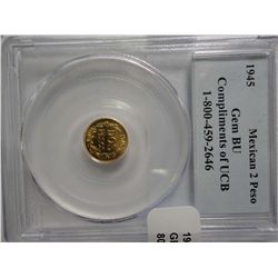 1945 Mexican Gold 2 peso PCGS GEMBU