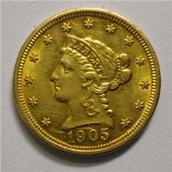 1905 $2 1/2 GOLD AU55