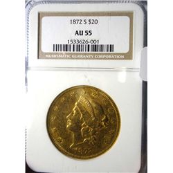 1872S $20 GOLD  NGC55