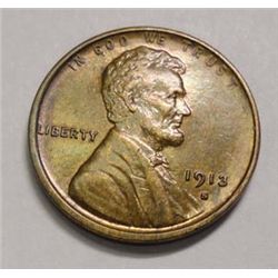 1913S Lincoln penny  AU. PQ COIN