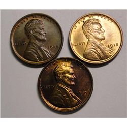 1918-1919-1920 Lincoln penny MS64 RED--R/B--BRN