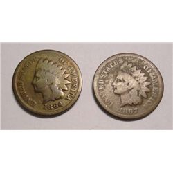1864L and 1867 Indian pennys  full rim Good
