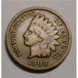 1908S Indian penny  borderline Fine