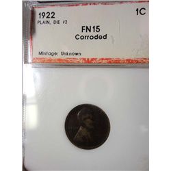1922 no D mint mark  Lincoln penny  PCI15 corroded