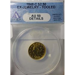 1848C $2 1/2 GOLD  ANACS50 but has been in jewelry