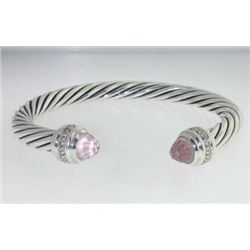 David Yurman Silver Pink Quartz & Diamond Bangle
