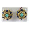 Image 1 : 18K Yelow Gold Turquoise and Lapis Earrings