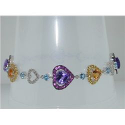 14K White Gold Multi-Color Stone Diamond Bracelets