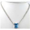 14K White Gold Blue Topaz Diamond Necklace