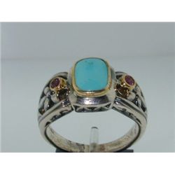 BJC Silver & 18k Yellow Gold Tourquise / Amethyst Ring